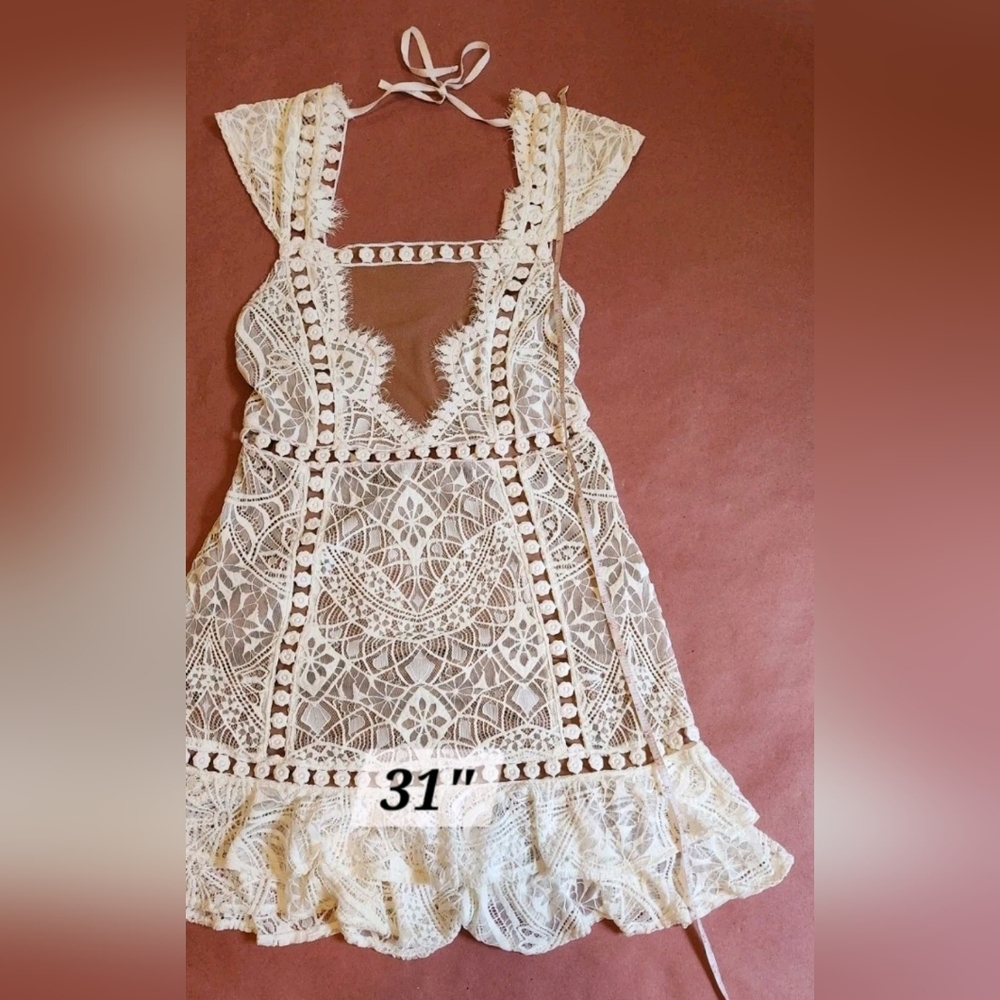 FOR LOVE AND LEMONS Emerie Sleeveless White Lace Illusion Mini Dress S NWT - Picture 14 of 14